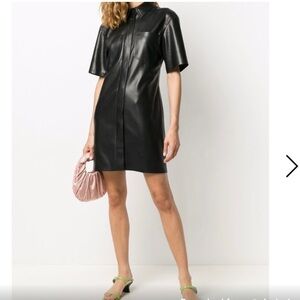 NANUSHKA “Berto” Vegan Leather Collared Button-down‎ Shirtdress in Black